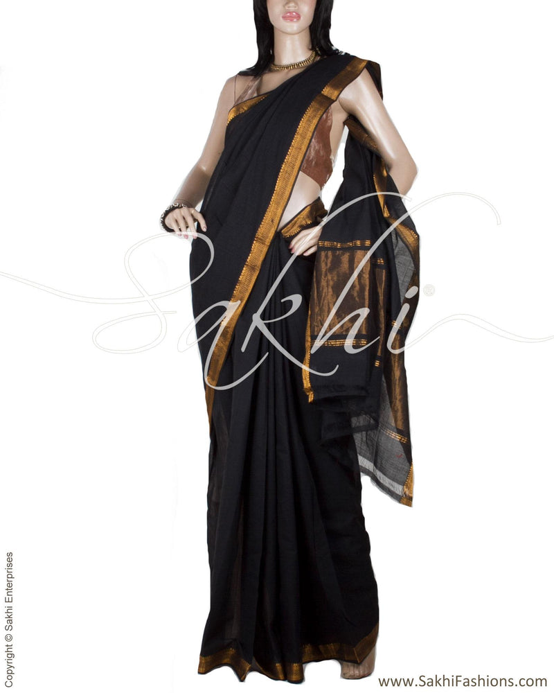 DPP-1416 - Black & Gold Pure Cotton Saree