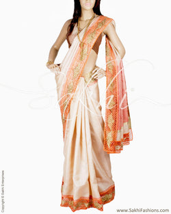 DPP-14248 - Beige & Orange Pure Tussar Silk Saree