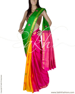 DPP-14399 - Green & Pink Pure Kanchivaram Silk Saree