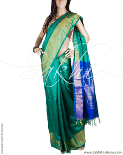 DPP-14843 - Green & Blue Pure Silk Saree