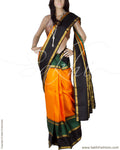 DPP-15736 - Orange & Black Pure Kanchivaram Silk Saree