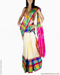 DPQ-15738 - Cream & Multi Pure Kanchivaram Silk Saree