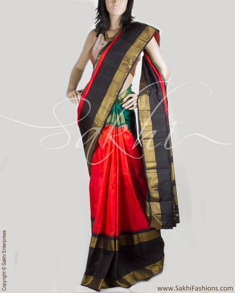 DPP-16398 - Orange & Green Pure Kanchivaram Silk Saree