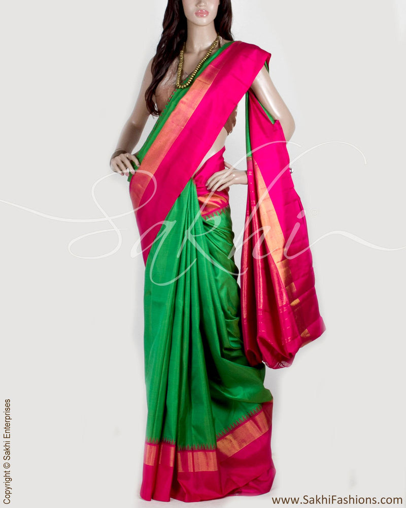 DPP-16400 - Green & Pink Pure Kanchivaram Silk Saree