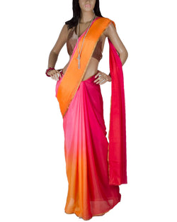 DPP-16952 - Pink & Orange Pure Crepe Silk Saree