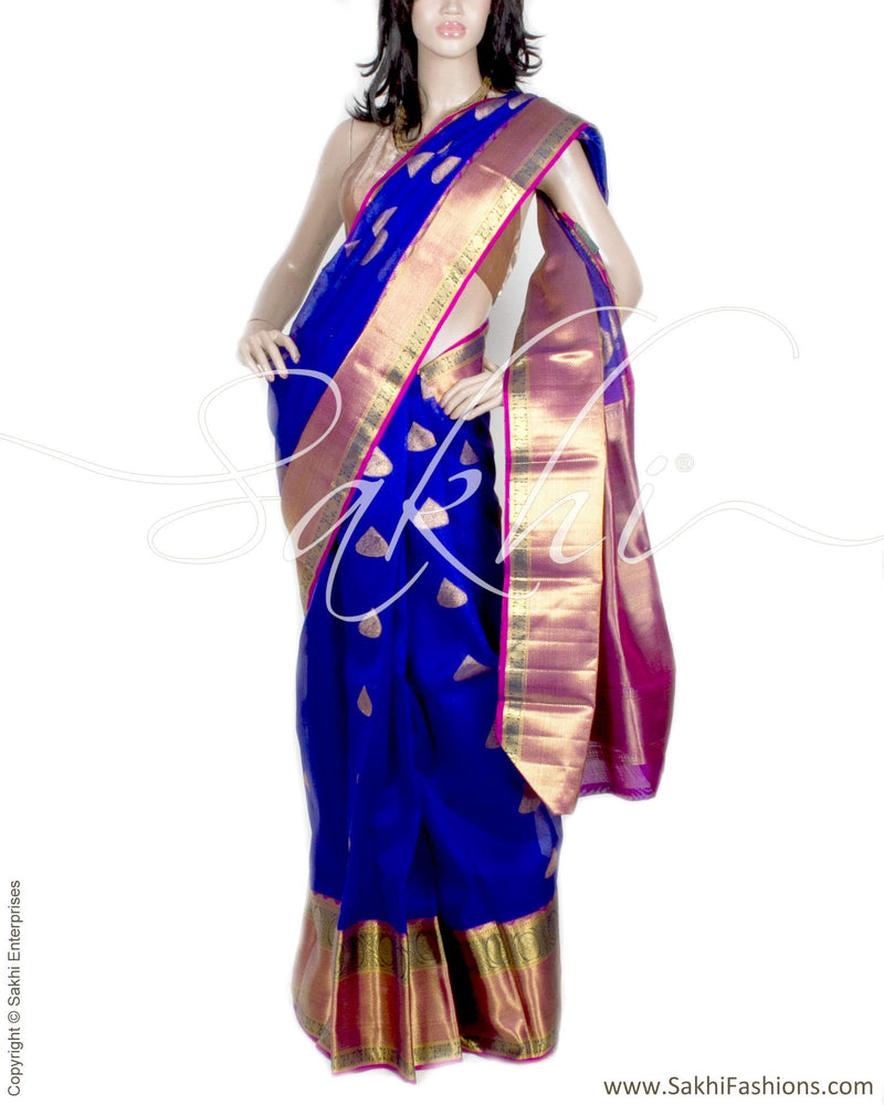 DPP-17309 - Blue & Pink Pure Kora Kanchi Silk Saree