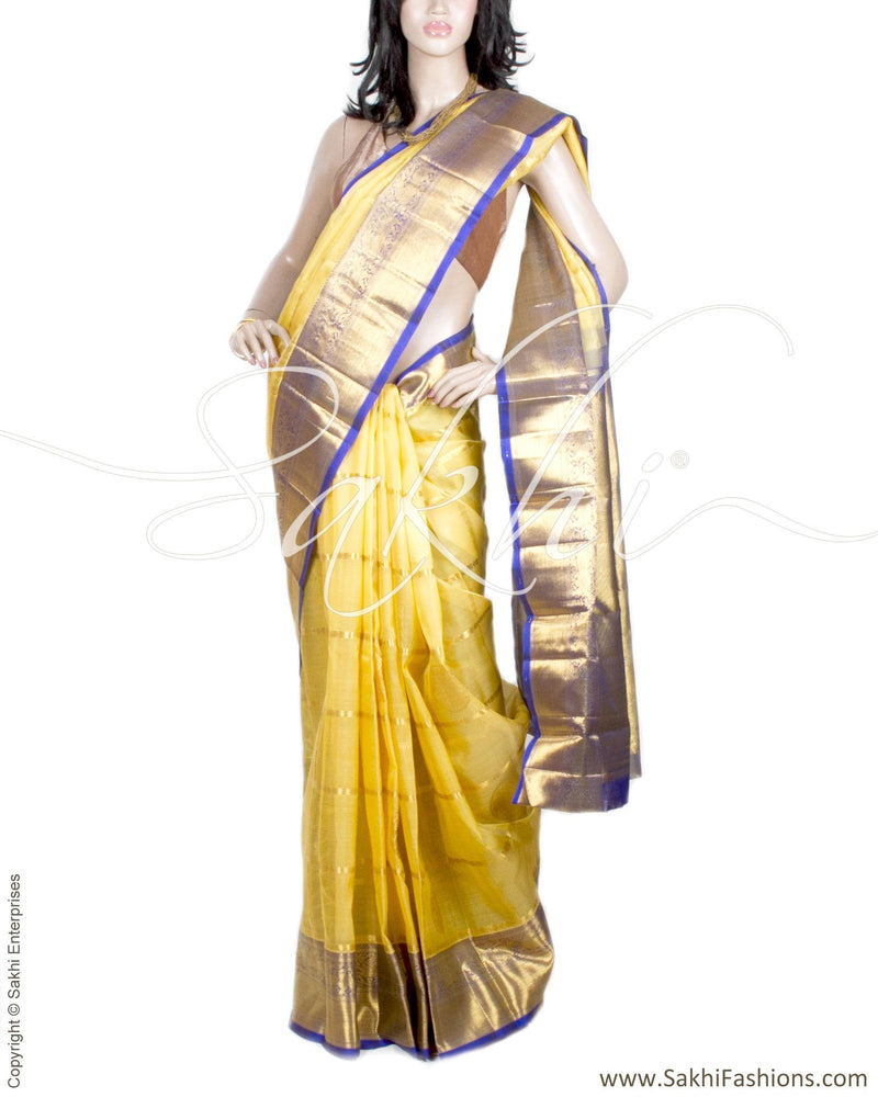 DPP-17316 - Yellow & Blue Pure Kora Kanchi Silk Saree