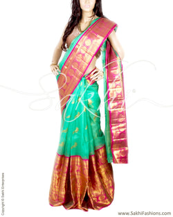 DPP-17317 - Green & Pink Pure Kora Kanchi Silk Saree