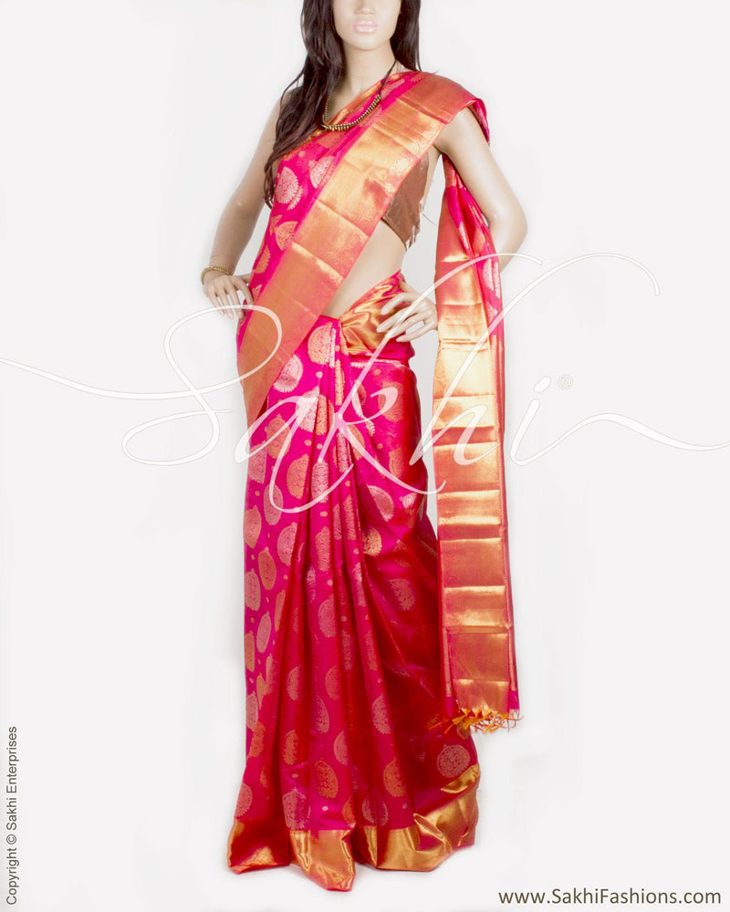 DPP-17318 - Peach & Pink Pure Kora Kanchi Silk Saree