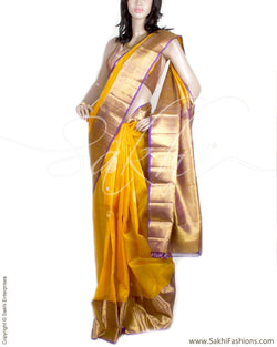 DPP-17319 - Yellow & Violet Pure Kora Kanchi Silk Saree