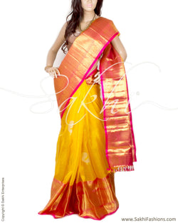 DPP-17321 - Yellow & Pink Pure Kora Kanchi Silk Saree