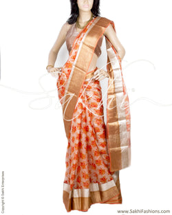 DPP-17876 - Beige & Orange Pure Silk Kota Saree