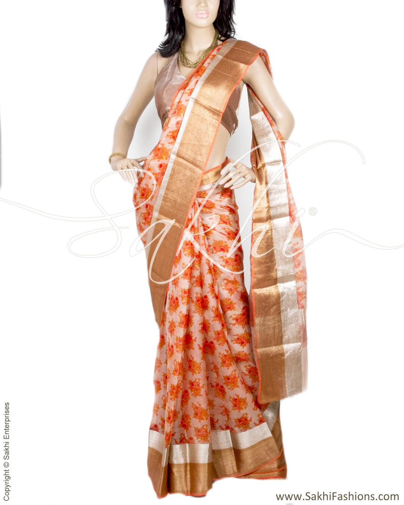 DPP-17876 - Beige & Orange Pure Silk Kota Saree