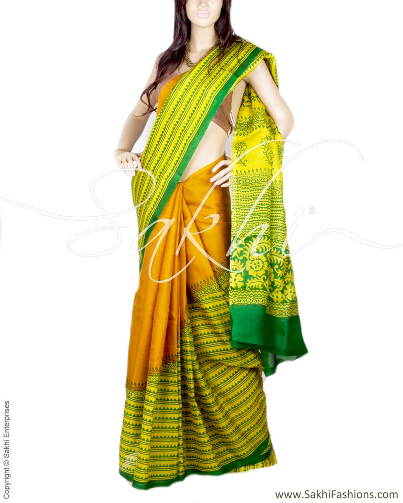 DPP-18194 - Mustard & Green Pure Organza Silk Saree