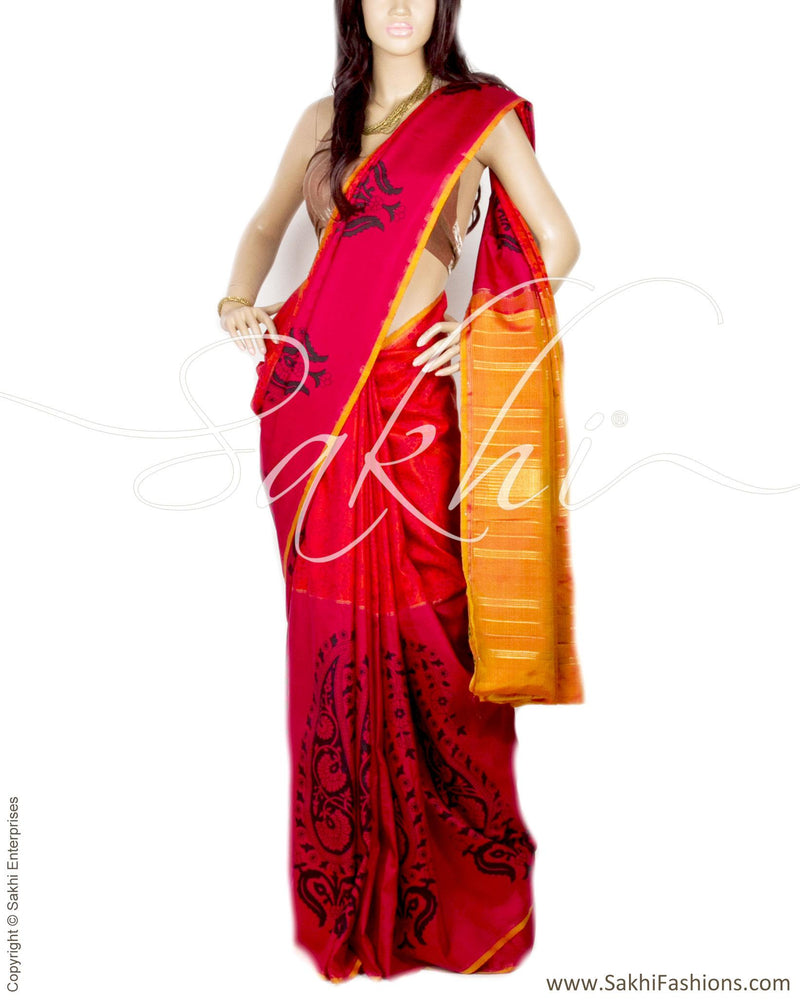 DPP-18200 - Maroon & Mustard Pure Kanchivaram Silk Saree