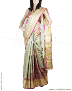 DPP-18202 - Beige & Multi Pure Tussar Silk Saree