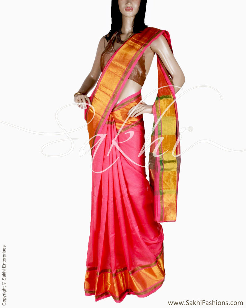 DPP-18487 - Pink & Gold Silk & Cotton Saree