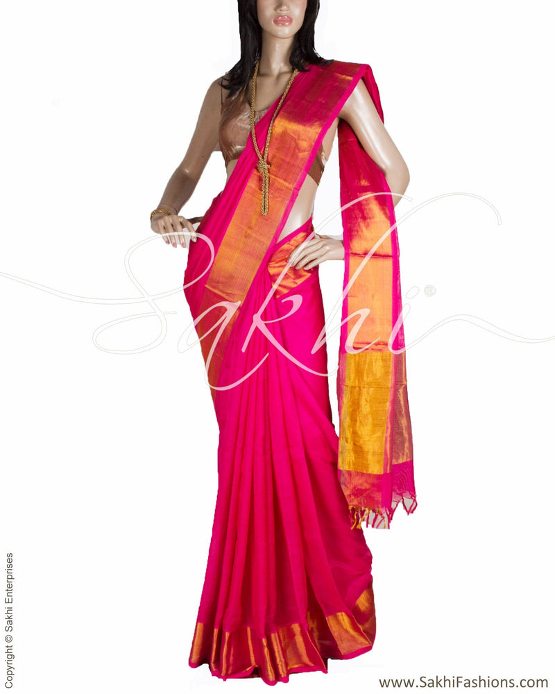 DPQ-18488 - Pink & Blue Silk & Cotton Saree