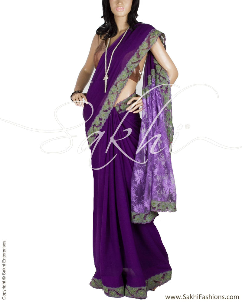 DPP-19415 - Purple & Green Pure Chiffon Silk Saree