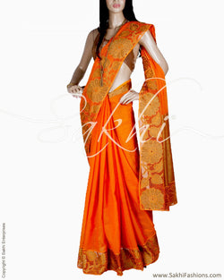DPP-19821 - Orange & Gold Silk & Cotton Saree