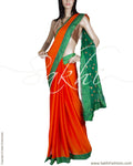 DPP-2023 - Orange & Green Pure Chiffon Silk Saree