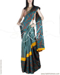 DPP-2041 - Blue & Green Pure Tussar Silk Saree