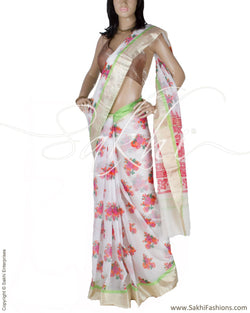 DPP-20465 - White & Multi Pure Kota Cotton Saree