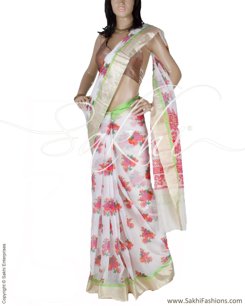 DPP-20465 - White & Multi Pure Kota Cotton Saree