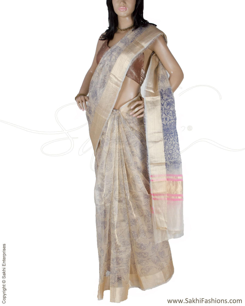 DPP-20470 - Beige & Gold Pure Tissue Kota Saree