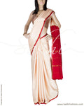 DPP-21776 - Beige & Red Pure Crepe Silk Saree