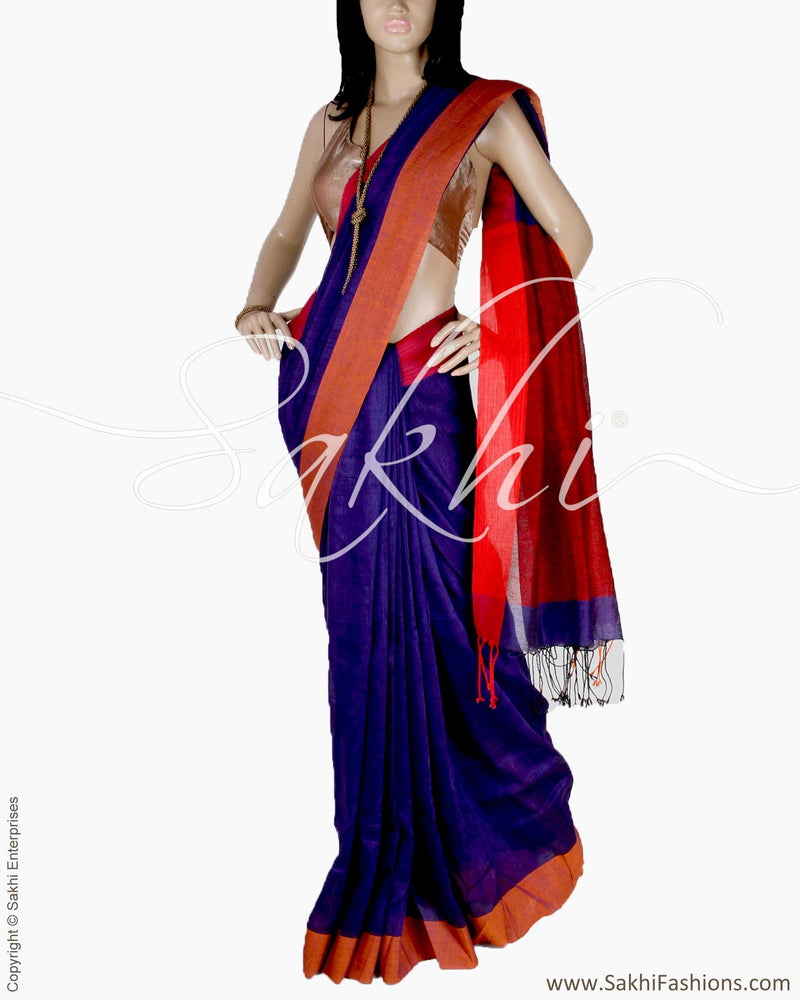 DPP-21796 - Purple & Orange Pure Linen Saree