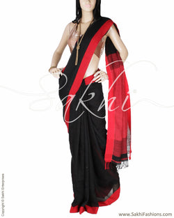 DPP-21798 - Black & Red Pure Linen Saree