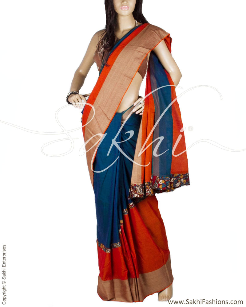 DPP-22309 - Blue & Orange Pure Cotton Saree