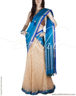 DPP-22325 - Blue & Beige Pure Kanchivaram Silk Saree