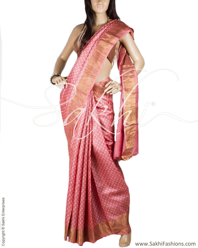 DPP-22436 - Pink & Gold Pure Tussar Silk Saree