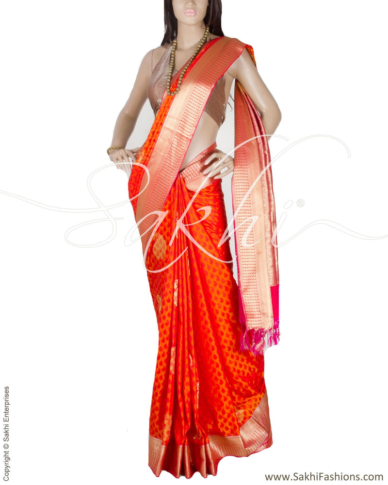 DPP-22823 - Orange & Pink Pure Silk Saree