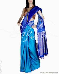 DPQ-22875 - Blue & Gold Pure Kanchivaram Silk Saree