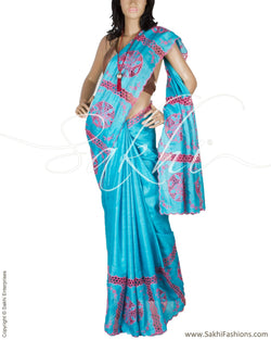 DPP-23091 - Blue & Pink Pure Tussar Silk Saree