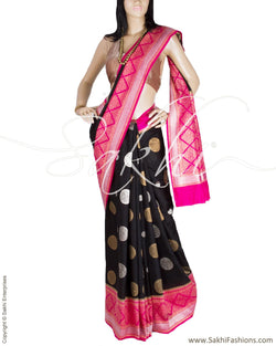 DPP-23673 - Black & Pink Blended Tussar  Saree
