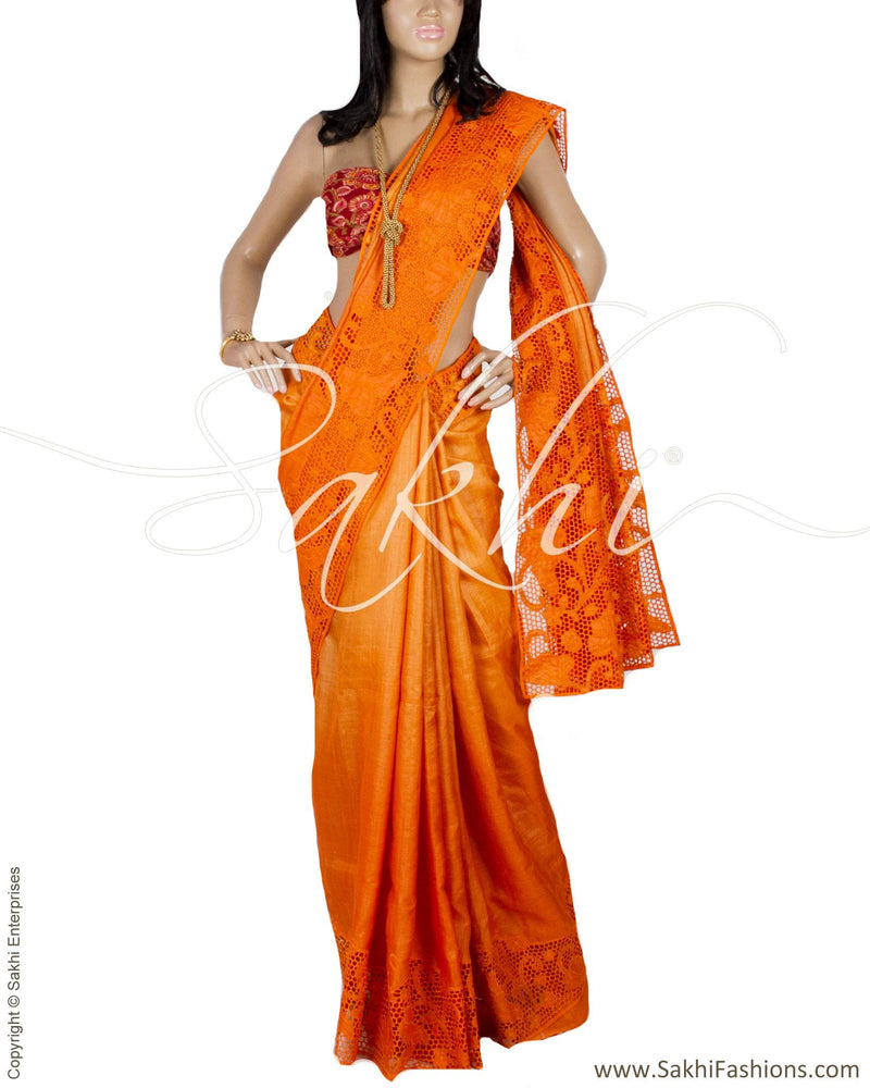 DPP-23907 - Orange & Orange Pure Tussar Silk Saree