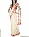 DPP-24080 - Cream & Multi Pure Georgette Silk Saree