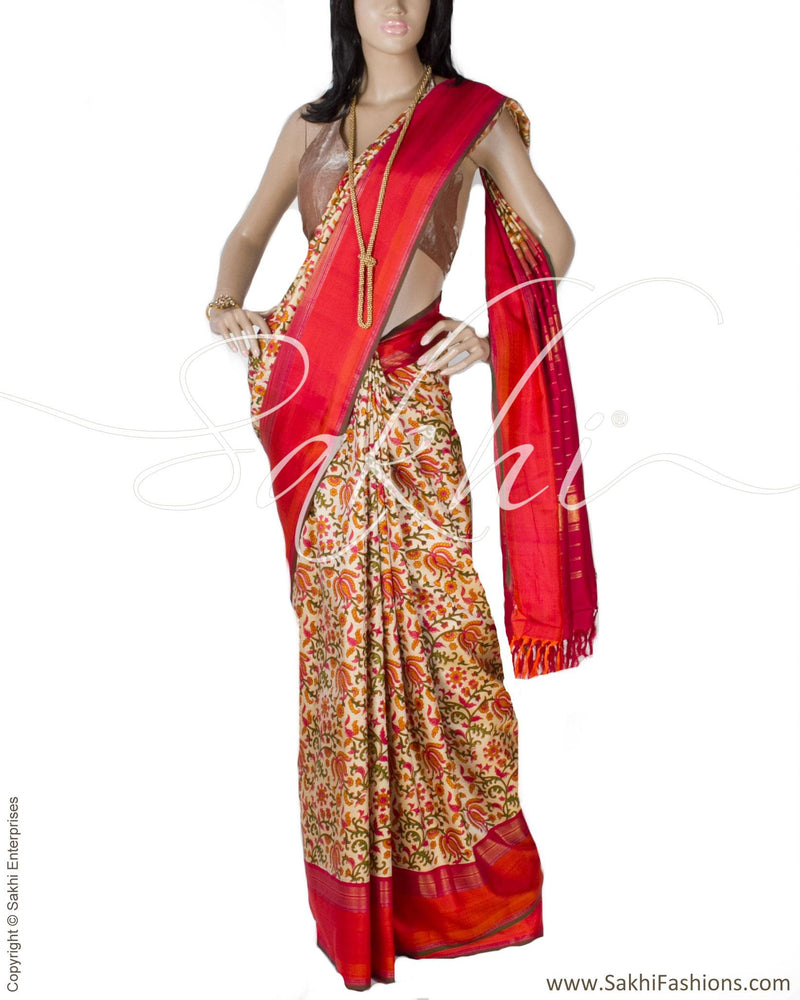 DPP-24596 - Multi & Orange Pure Kanchivaram Silk Saree