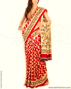DPP-2820 - Red & Multi Pure Linen Saree