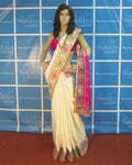 DPP-3160 Cream & Pink Cutwork Saree