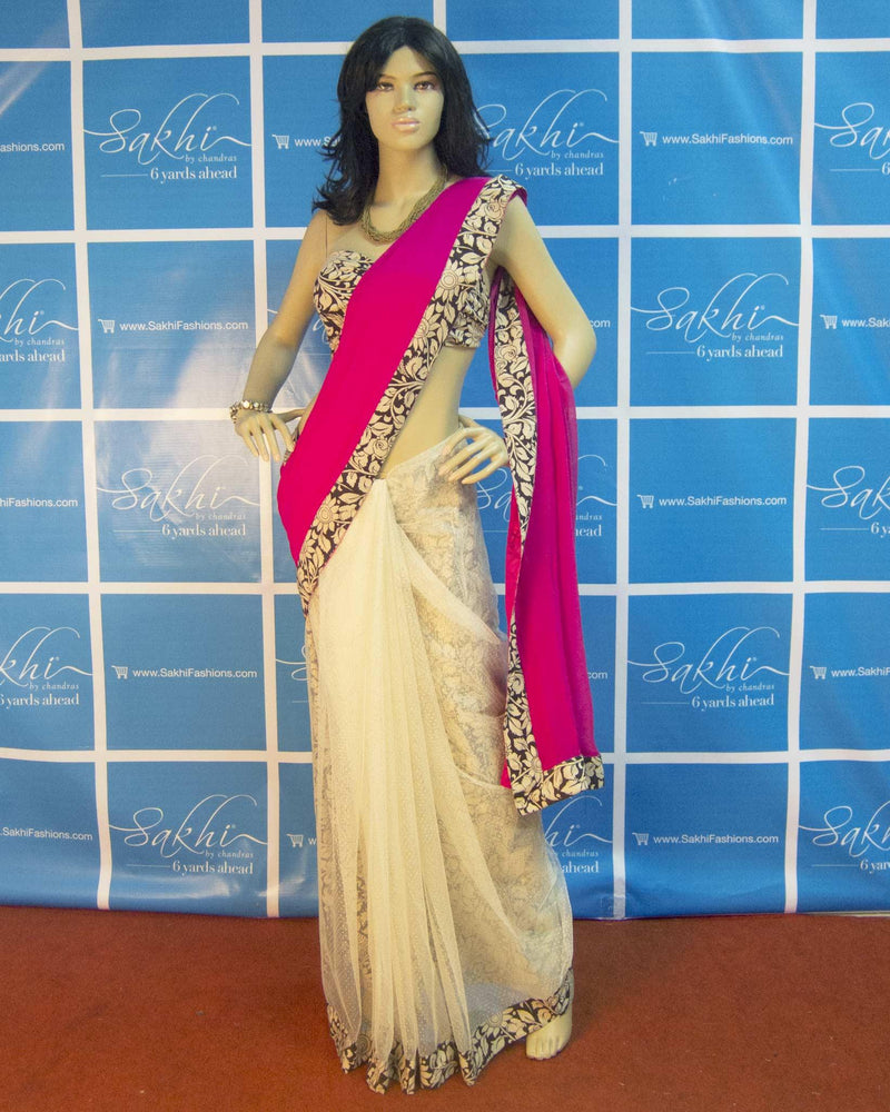 DPP-329 - Pink & Multi Pure Chiffon Silk Saree