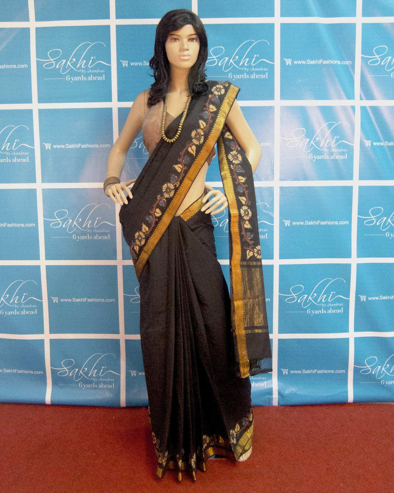 DPP-3387 - Black & Multi Pure Cotton Saree