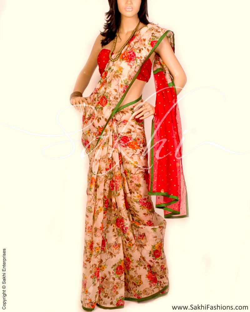 DPP-3740 - Multi & Red Pure Organza Silk Saree