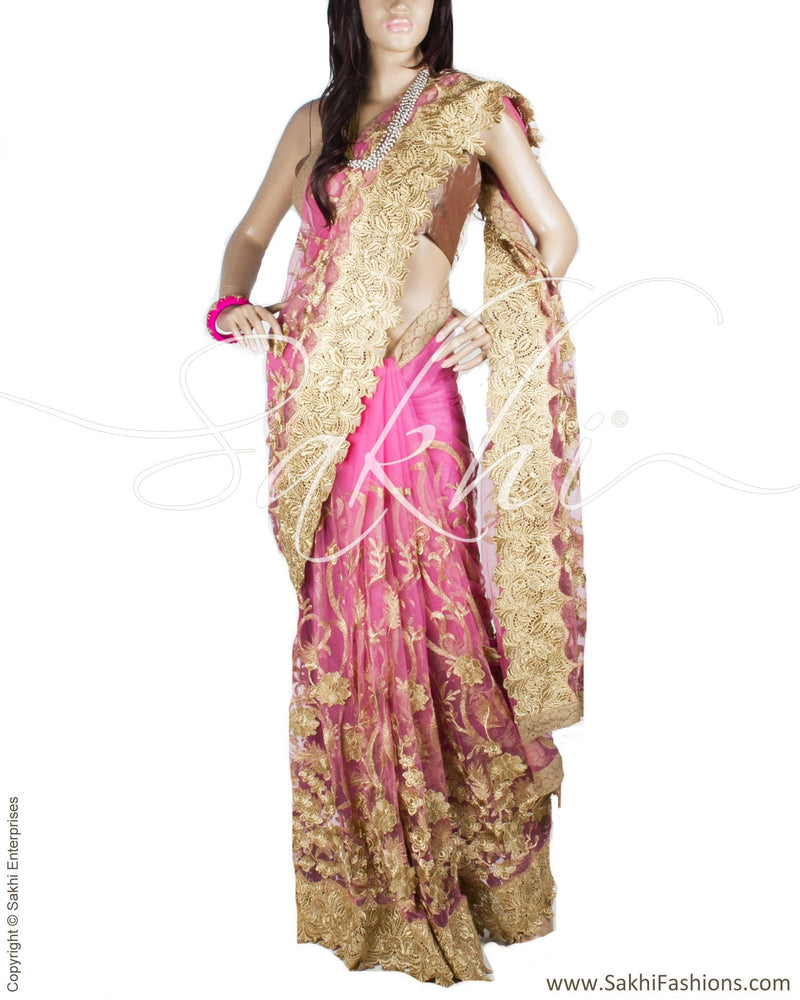 DPP-4401 - Pink & Beige Pure Banarasi Silk Saree