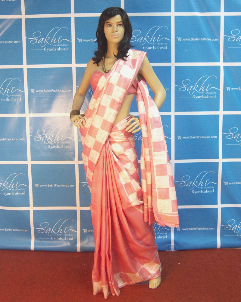 DPP-578 - Pink & Cream Pure Silk Saree