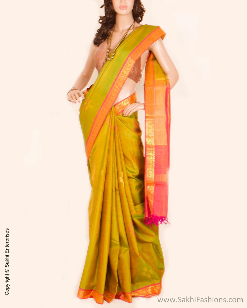 DPP-5840 - Green & Pink Pure Kanchivaram Silk Saree